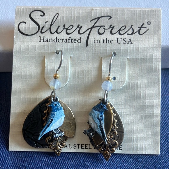 Bluebird on Layered Shapes Earrings - Never Worn with Tags - Picture 1 of 3